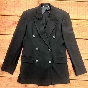 Max Mara Double Breasted Black Blazer Sz 6 S M Wool Viscose Jersey Double Vent